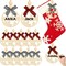 12 Pcs Christmas Stocking Name Tags Hollow Out Wooden Name Tags for Christmas Tree & Stockings DIY Wood Tags for Stockings with Plaid Bows and Beads Rustic Christmas Tree Ornaments Decor